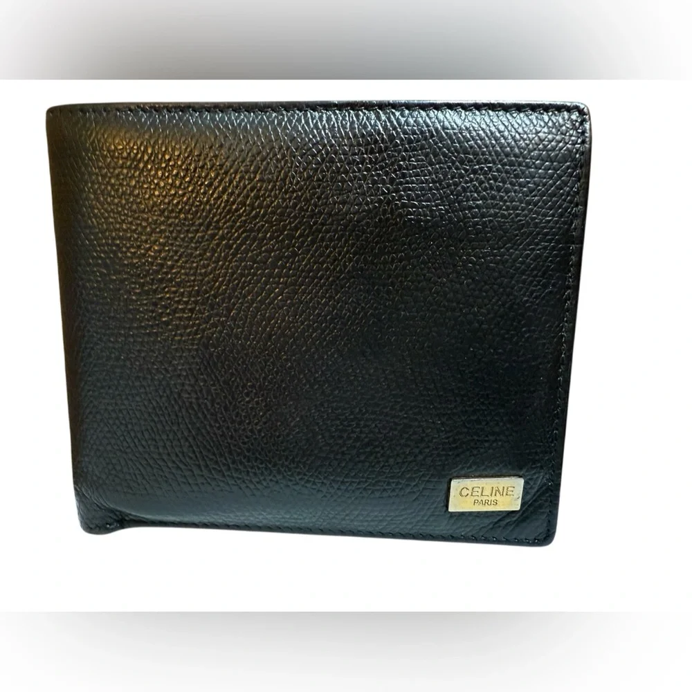 Celine Black Leather wallet with Gold tone logo